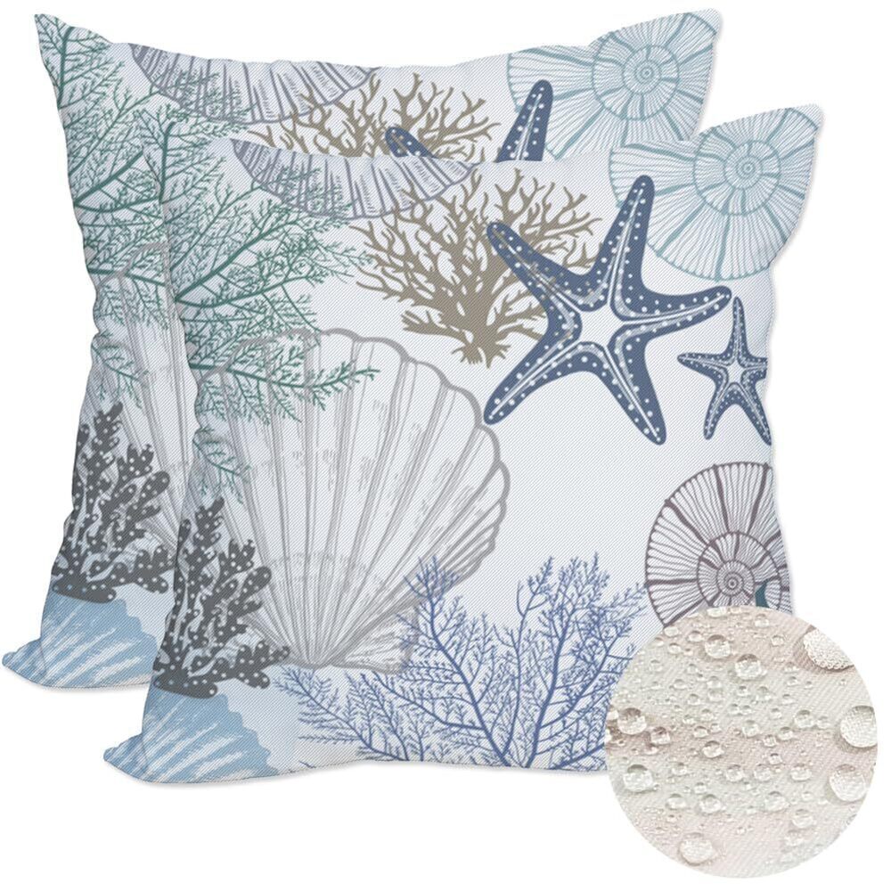 1442 Blue Ocean Waterproof Outdoor Pillow Covers 18x18 Inch Set of 2
